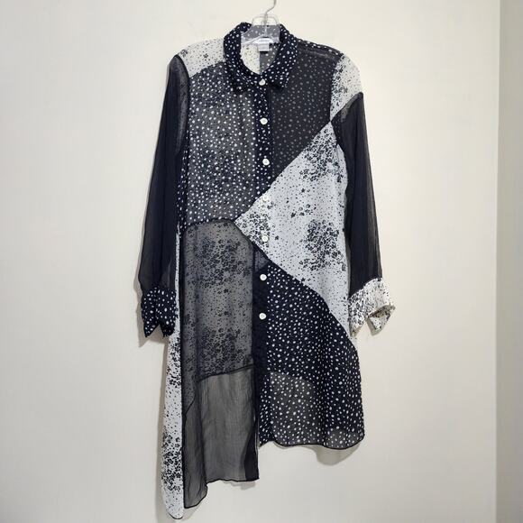 Feratelli sheer long sleeve button front asymmetrical tunic blouse womans size M - Picture 1 of 11